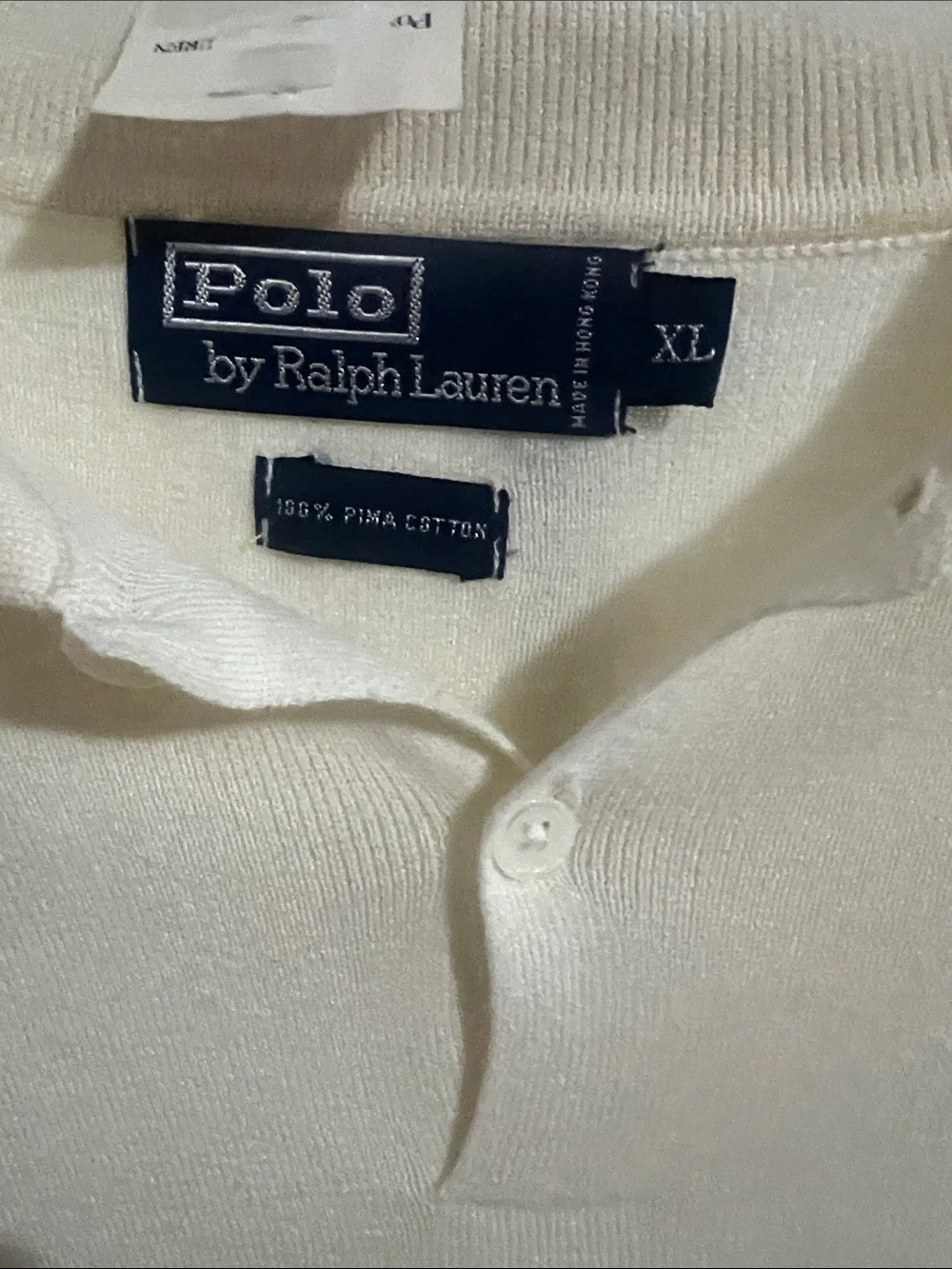 Vintage 90s Polo by Ralph Lauren Cream Pima Cotton Long-Sleeve Pull Over Sweater